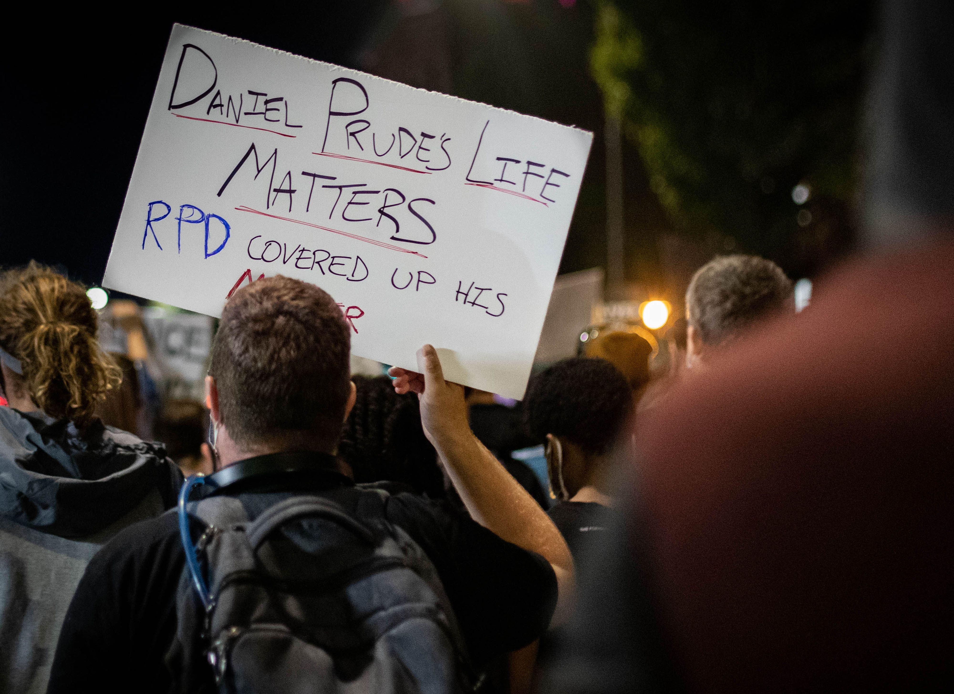 Protesters gather in Rochester, New York, on Sept. 4, 2020, on the third night of protest following the release of video showing the death of Daniel Prude. Prude, a 41-year-old African American who had mental health issues, died of asphyxiation after police arrested him on March 23, 2020, in Rochester. (Maranie R. STAAB / AFP via Getty Images)