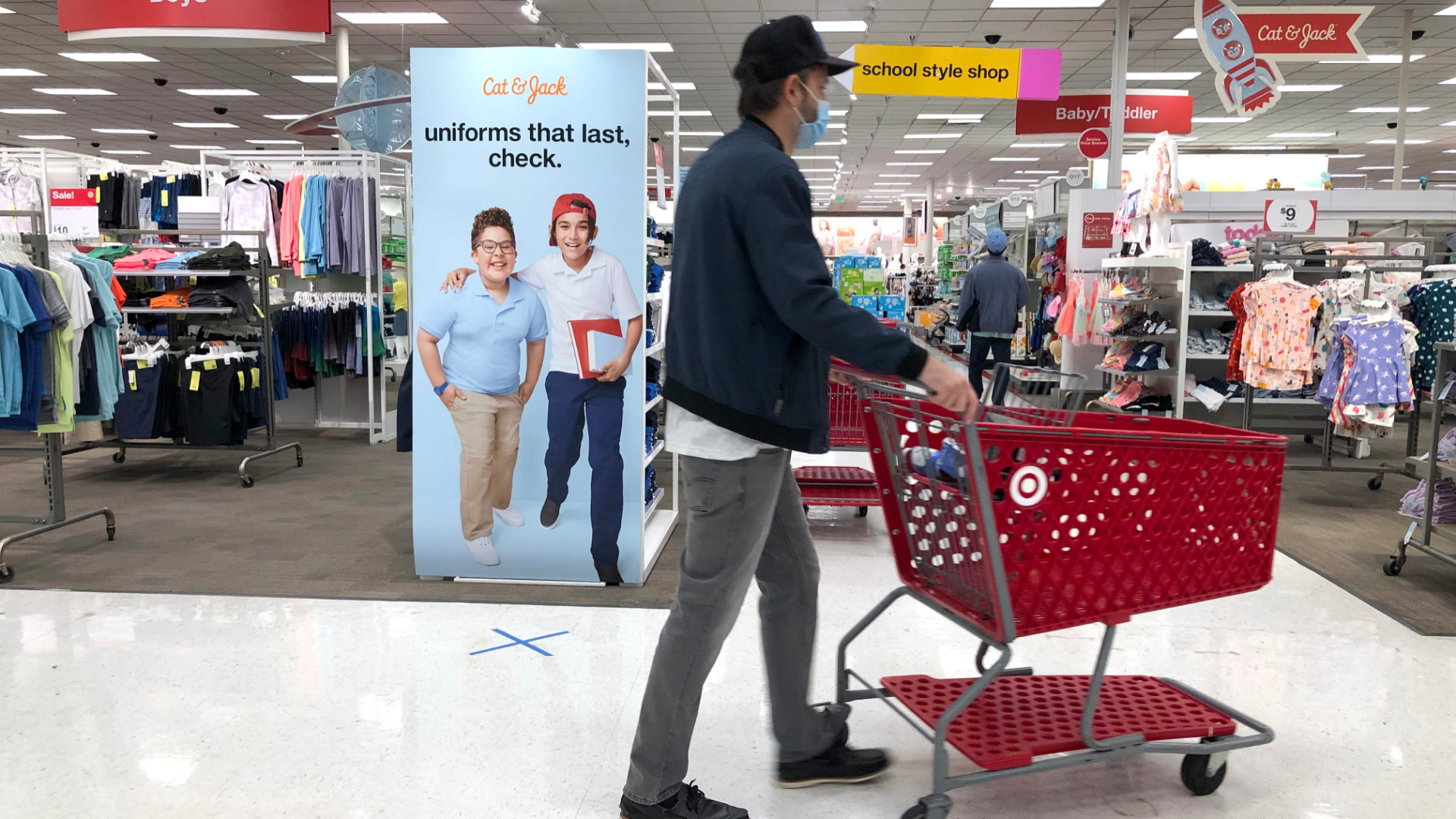 An advertisement for back-to-school uniforms is displayed at a Target store on August 3, 2020, in Colma, California. (Justin Sullivan/Getty Images)