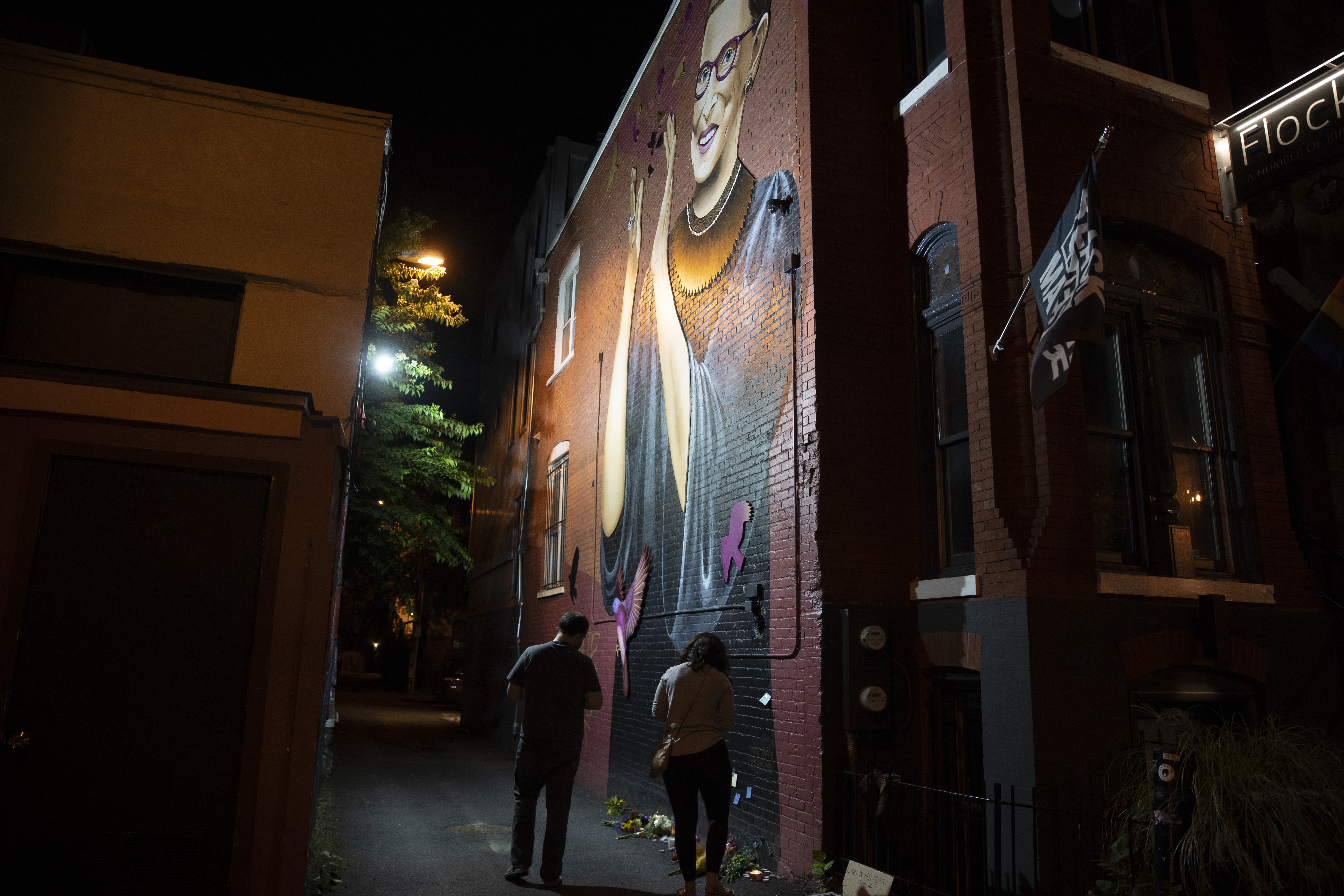 People gather to mourn the passing of Supreme Court Justice Ruth Bader Ginsburg at the U Street mural on Sept. 18, 2020 in Washington, D.C. (Tasos Katopodis/Getty Images)