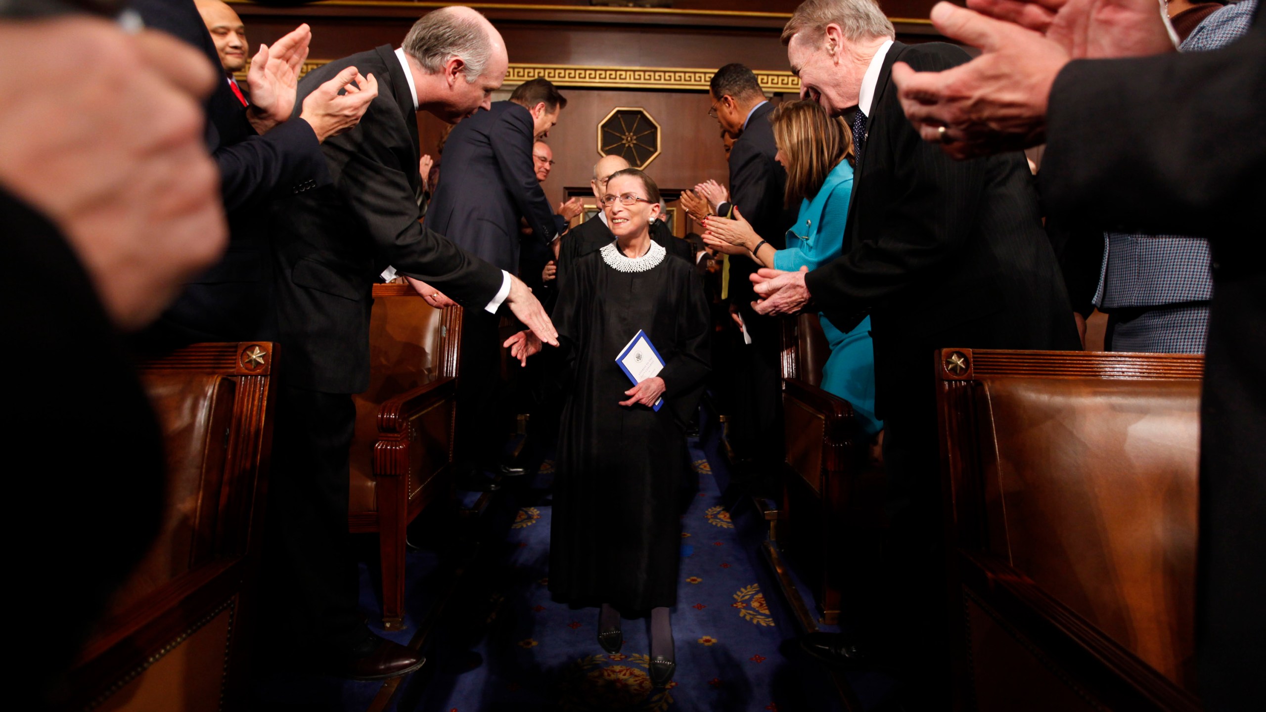 Associate Supreme Court Justice Ruth Bader Ginsburg arrives for President Barack Obama's address to a joint session of Congress in the House Chamber of the U.S. Capitol on Feb. 24, 2009. (Pablo Martinez Monsivais / Getty Images)