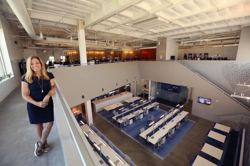 ennifer Ferro, president of KCRW, stands inside the KCRW Media Center in Santa Monica in 2018. (Genaro Molina/Los Angeles Times)