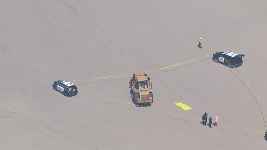 Crews respond to a beach in Oceanside after a tractor fatally struck a woman on Sept. 28, 2020. (KSWB)