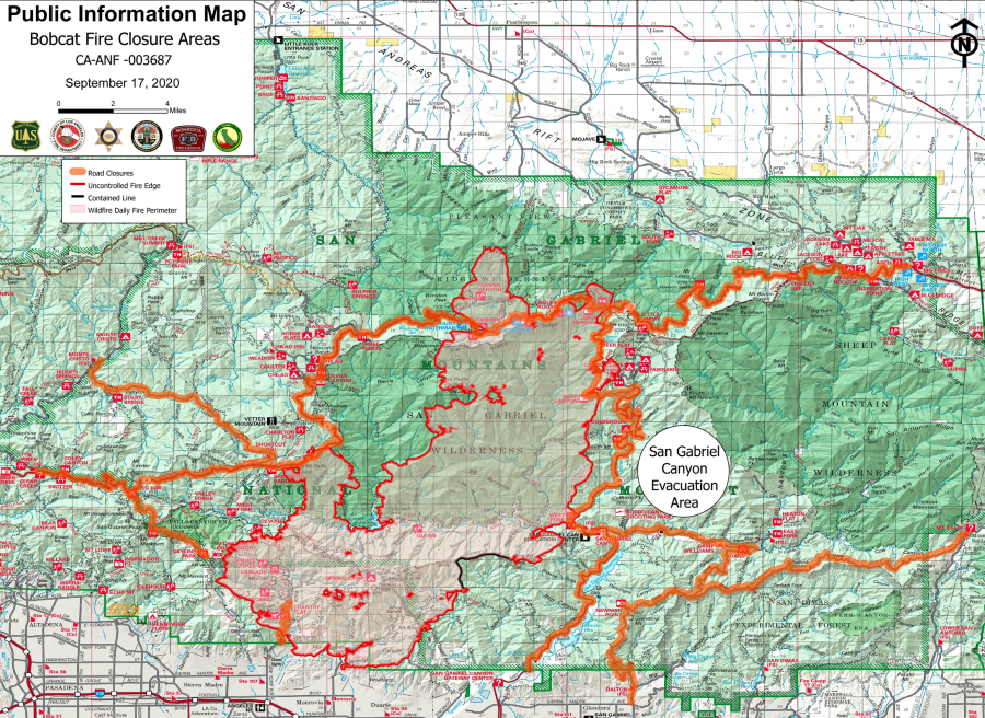 A map from InciWeb shows the boundary of the Bobcat Fire on the morning of Sept. 17, 2020.