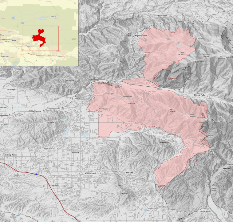 The perimeter of the El Dorado Fire as of Sept. 18, 2020, is shown in an InciWeb map.