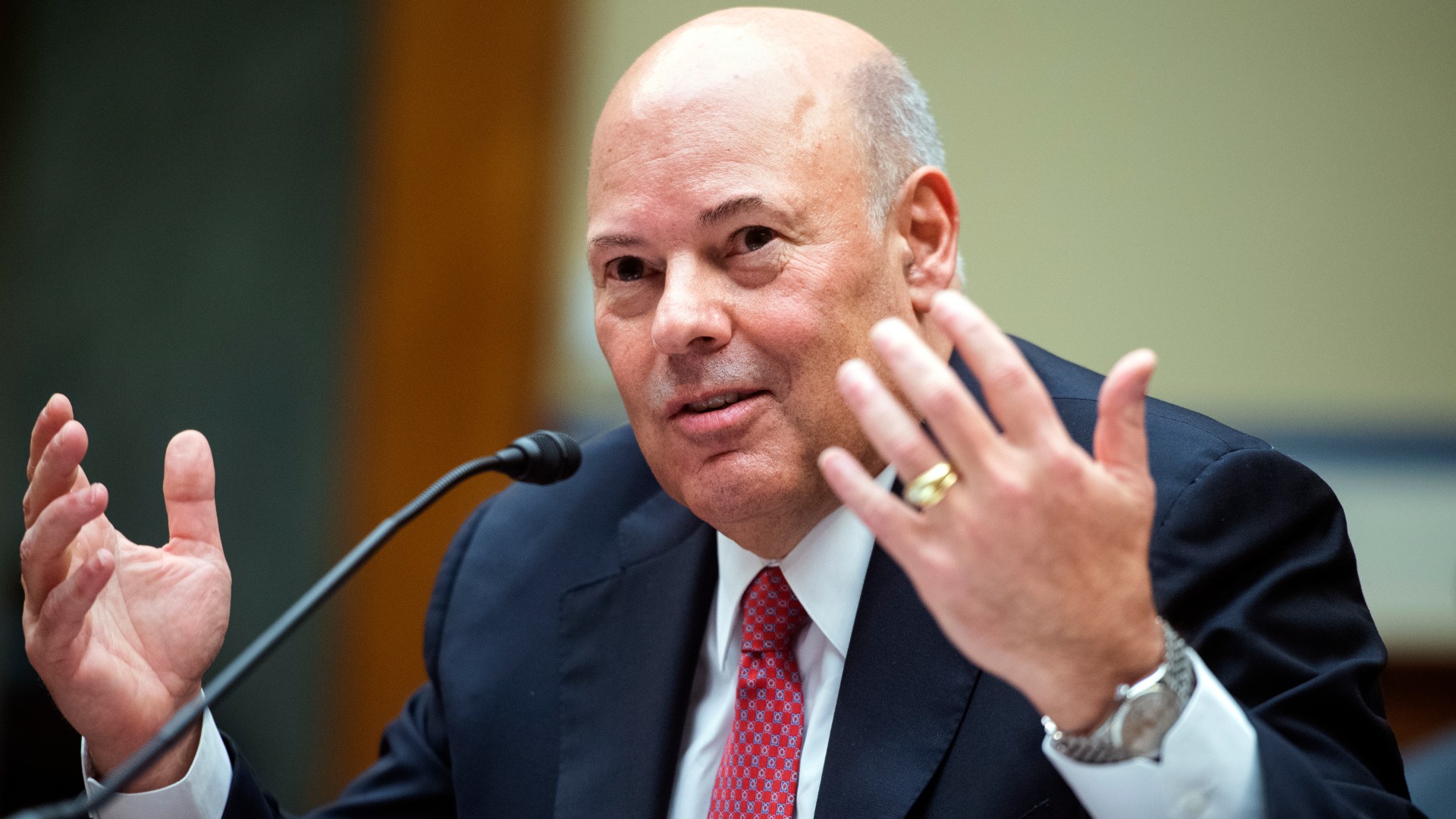 In this Aug. 24, 2020, file photo, Postmaster General Louis DeJoy testifies during a House Oversight and Reform Committee hearing on the Postal Service on Capitol Hill in Washington. (Tom Williams/Pool via AP)