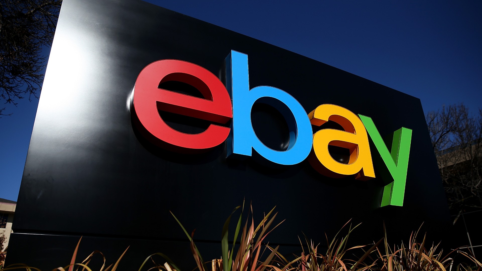 A sign is posted in front of the eBay headquarters on January 22, 2014 in San Jose. (Justin Sullivan/Getty Images)