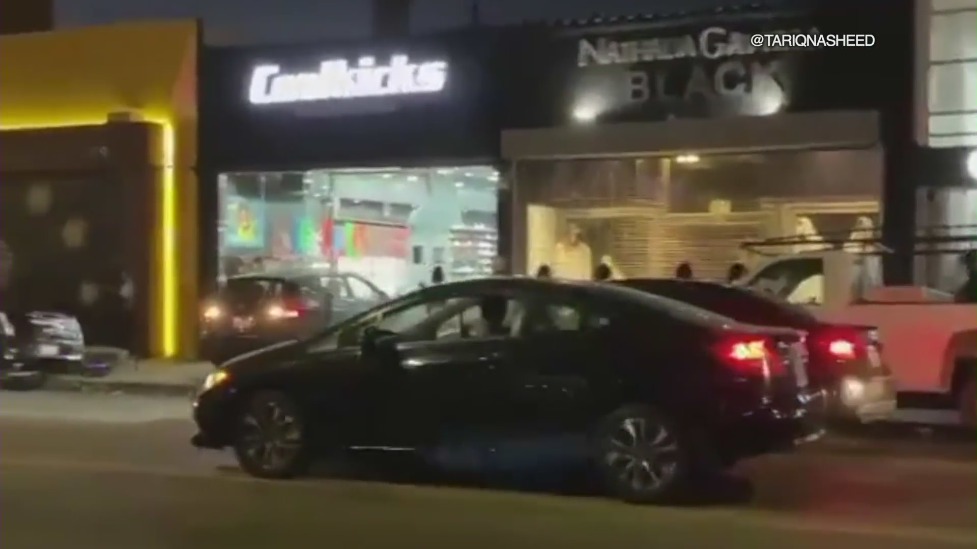 An SUV is seen after crashing into a business in the Fairfax neighborhood on Aug. 31, 2020. (@tariqnasheed)