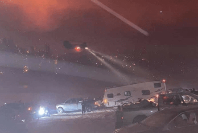 Air Nation Guard rescues campers Saturday night, Sept. 5, 2020, at Mammoth Pool. (California Air National Guard via L.A. Times)