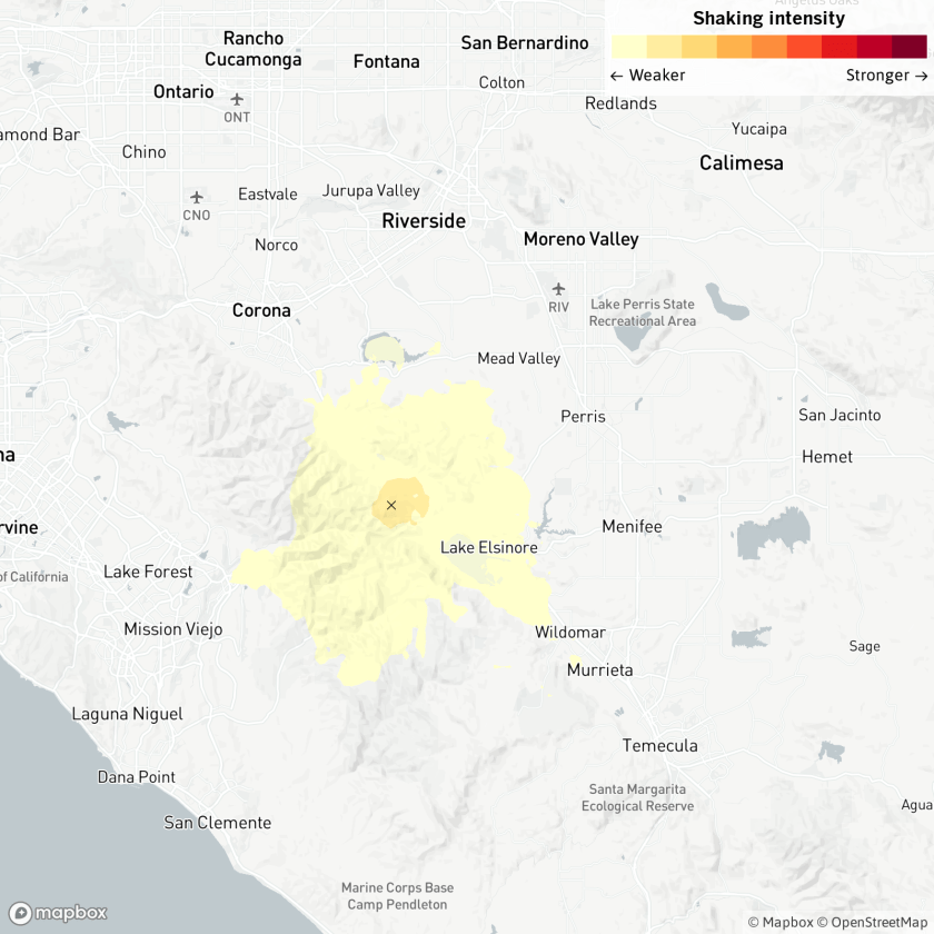 A magnitude 3.4 earthquake was reported Sept. 21, 2020 at 6:20 a.m. less than a mile from Temescal Valley, Calif. (U.S. Geological Survey/Los Angeles Times)