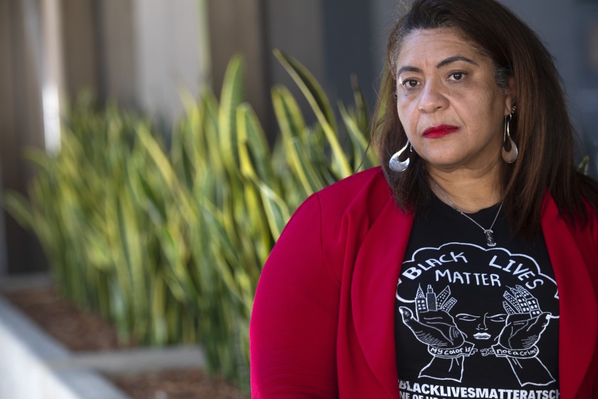 L.A. teachers union President Cecily Myart-Cruz, seen in this undated photo, said on Sept. 4, 2020 that the union would block an immediate, mandatory return of any teachers to campuses.(Francine Orr / Los Angeles Times)