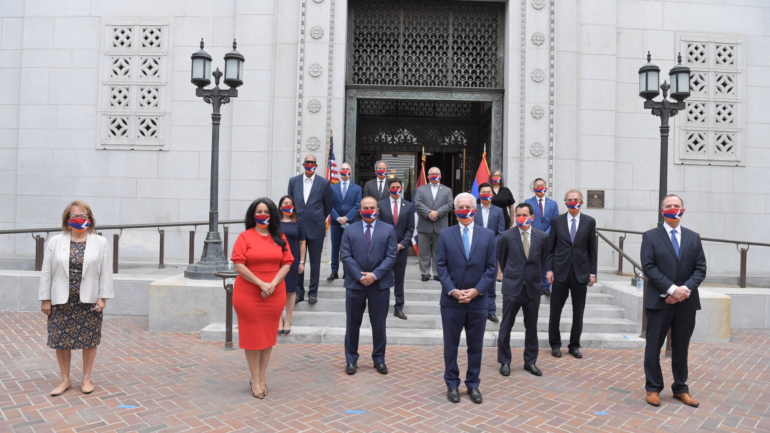 Los Angeles leaders gathered on Oct. 5, 2020, at City Hall to call for peace in Nagorno-Karabakh. (Paul Krekorian)