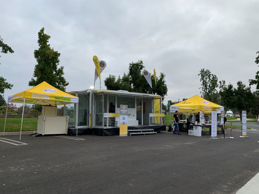 A pop-up voting center is seen at Parking Lot A at Laguna Niguel Regional Park on Oct. 24, 2020. (Orange County Registrar of Voters)