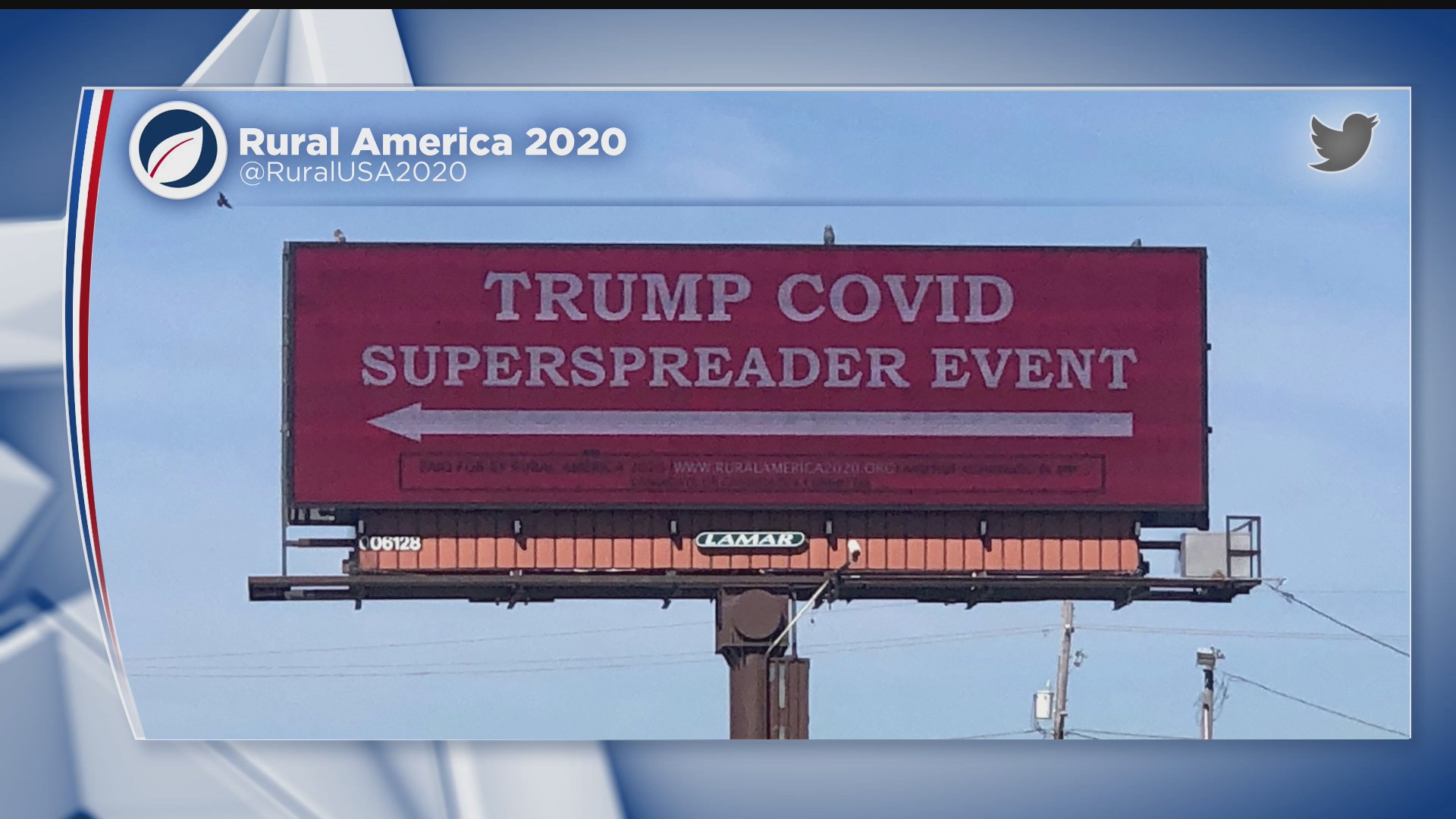 A billboard across from the Des Moines International Airport reads “Trump COVID Superspreader Event," ahead of a rally by the president on Oct. 13, 2020. (WHO)