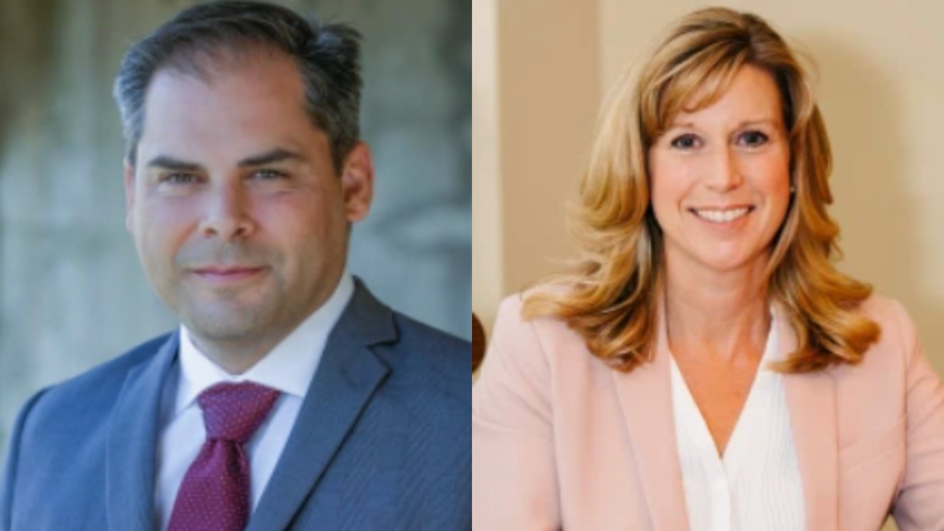 Christy Smith and Mike Garcia are seen in photos that appear on their campaign websites in April 2020.