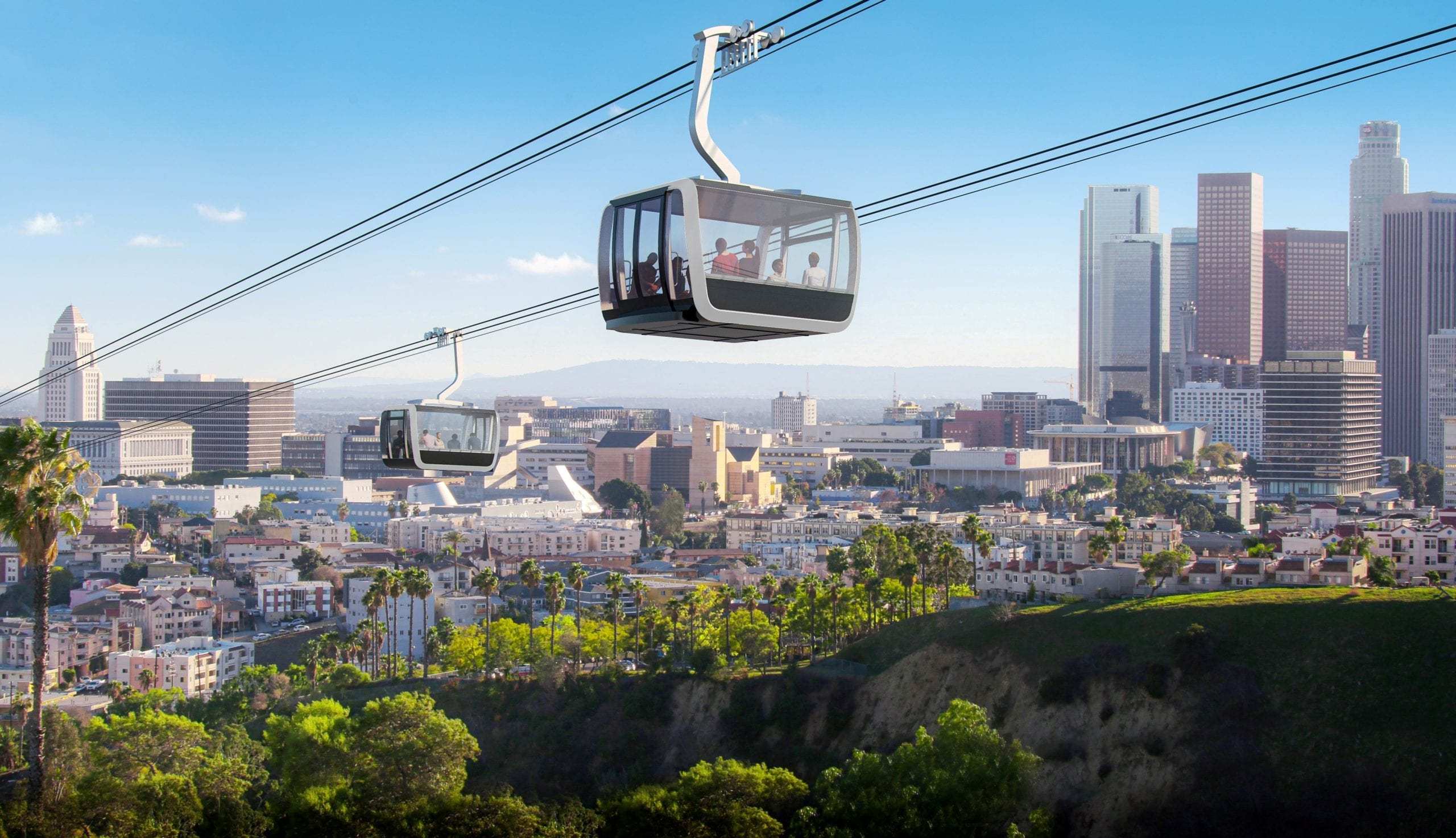 The proposed aerial rapid transit gondola system from Union Station to Dodger Stadium is seen in a mockup provided by Metro.