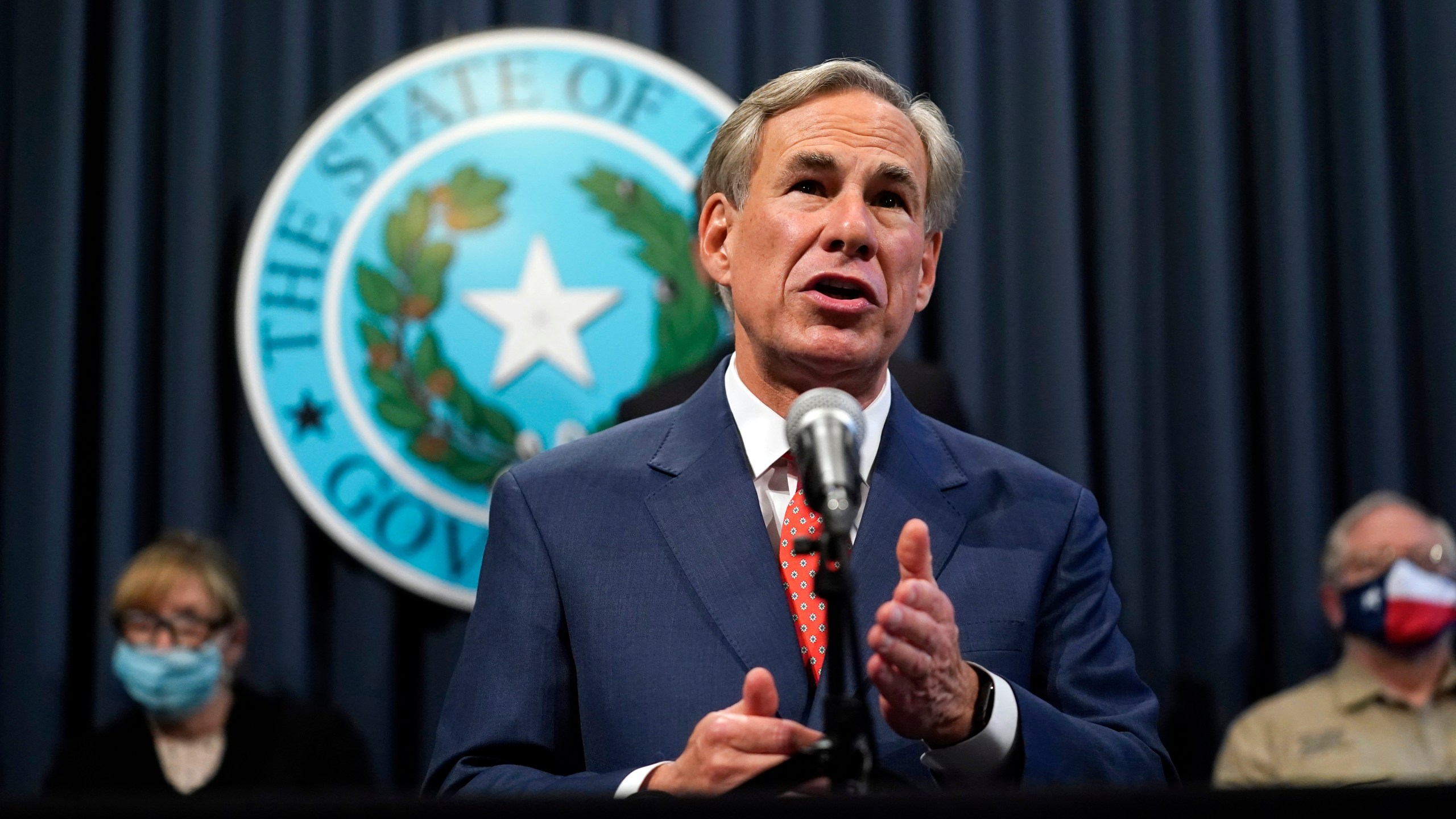 Texas Gov. Greg Abbott speaks during a news conference where he provided an update to Texas' response to COVID-19, Thursday, Sept. 17, 2020, in Austin, Texas. (AP Photo/Eric Gay)