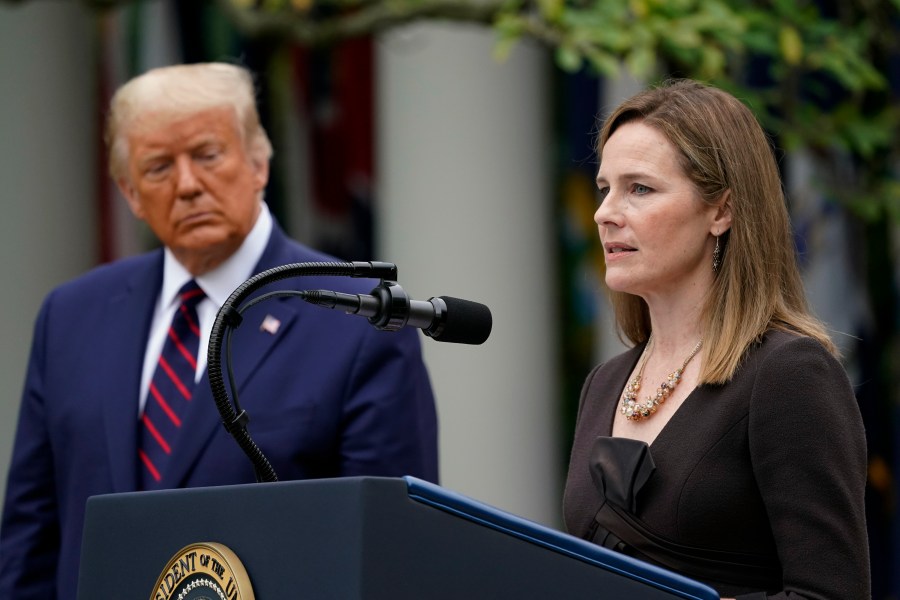 Judge Amy Coney Barrett speaks after President Donald Trump announced her as his nominee to the Supreme Court in the Rose Garden on Sept. 26, 2020. (Alex Brandon/Associated Press)