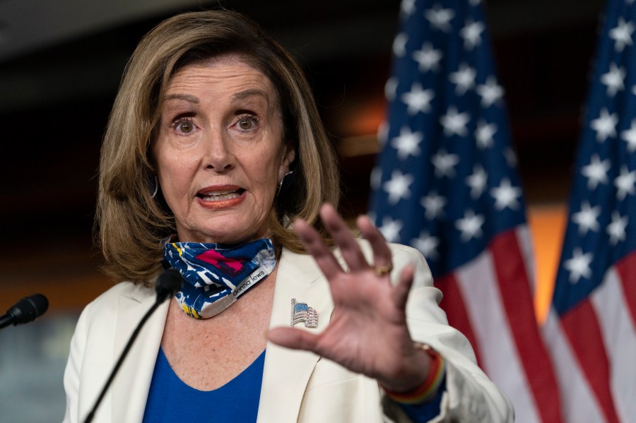 House Speaker Nancy Pelosi of Calif., holds a weekly news conference, Thursday, Oct. 1, 2020, on Capitol Hill in Washington. (AP Photo/Jacquelyn Martin)