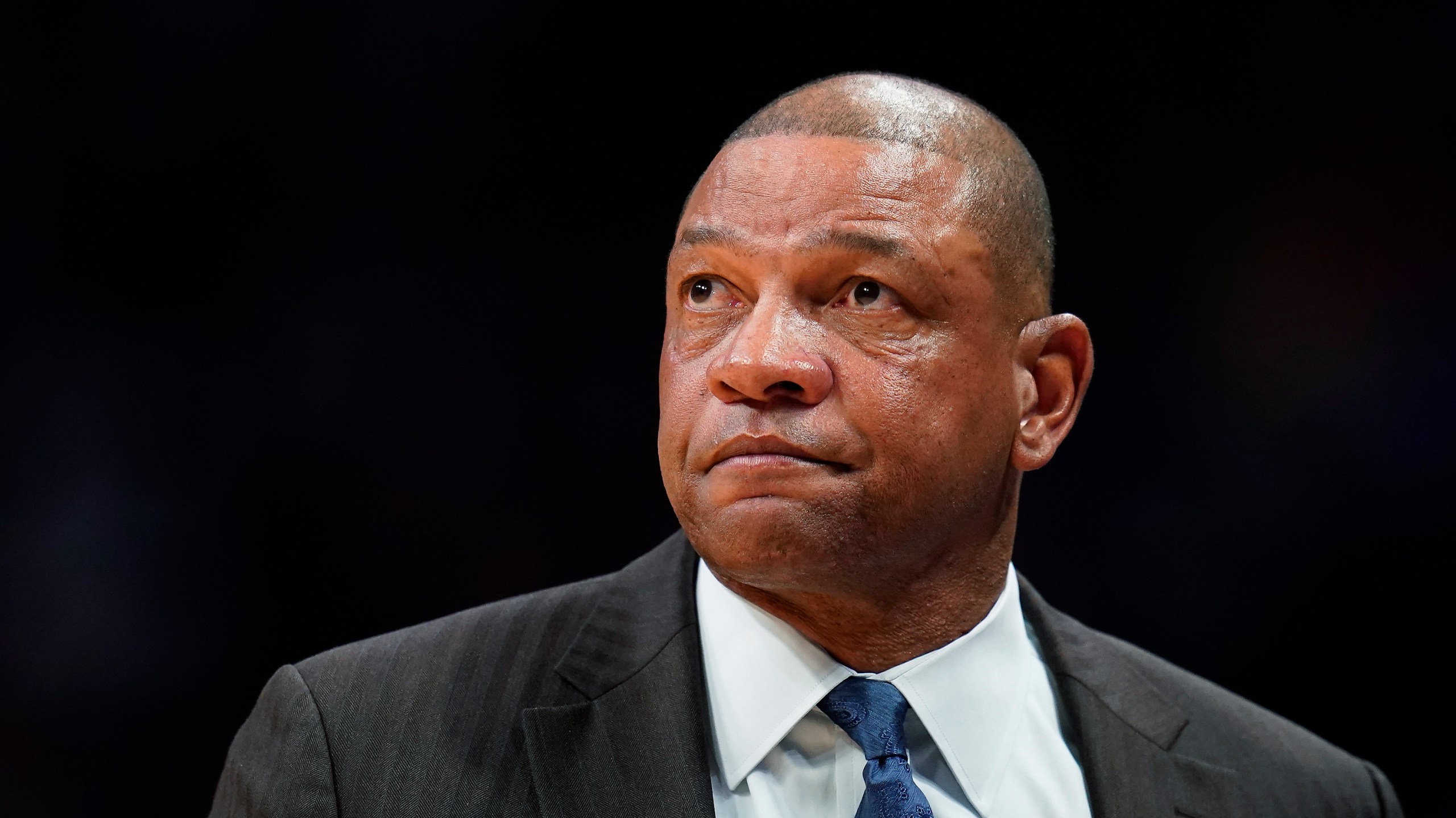 Los Angeles Clippers coach Doc Rivers watches during the team's game against the Denver Nuggets in Denver on Jan. 12, 2020. (Jack Dempsey / Associated Press)