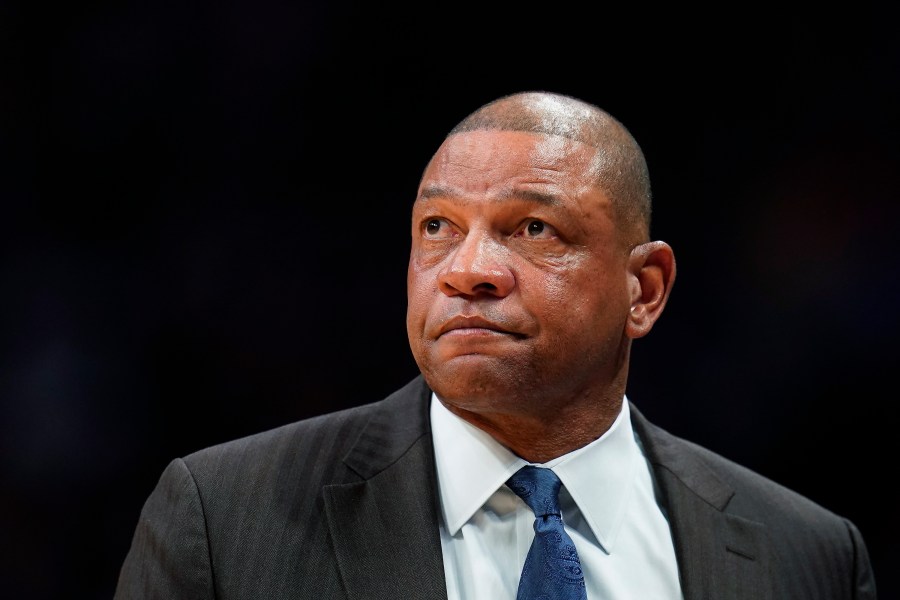 Los Angeles Clippers coach Doc Rivers watches during the team's game against the Denver Nuggets in Denver on Jan. 12, 2020. (Jack Dempsey / Associated Press)