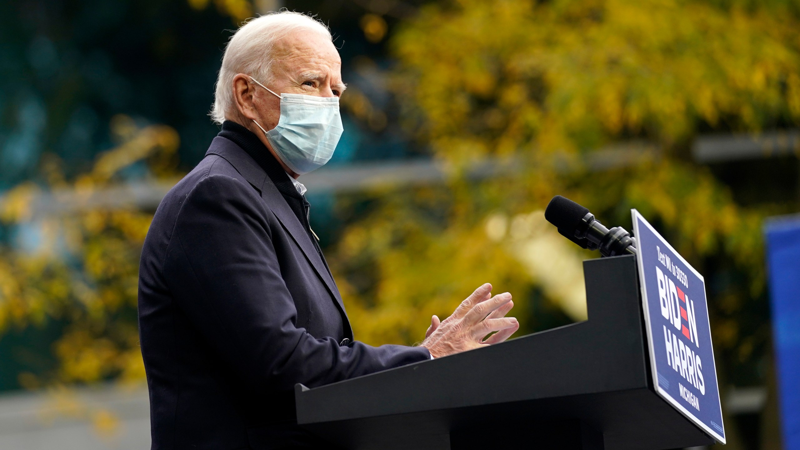 Democratic presidential candidate former Vice President Joe Biden speaks at United Food & Commercial Workers Union Local 951 in Grand Rapids, Mich., Friday, Oct. 2, 2020. (AP Photo/Andrew Harnik)