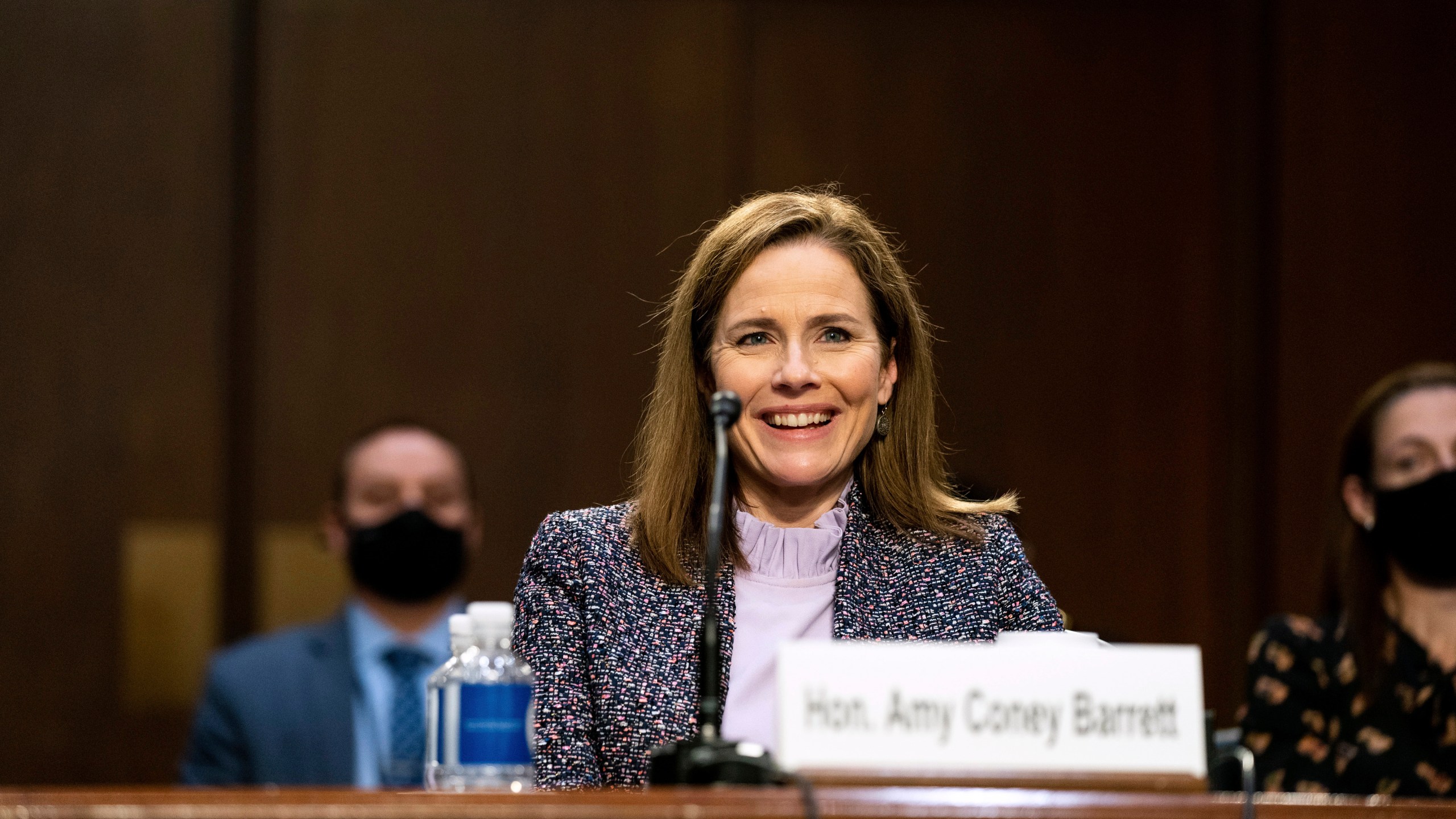 Supreme Court nominee Amy Coney Barrett testifies during the third day of her confirmation hearings before the Senate Judiciary Committee on Capitol Hill in Washington on Oct. 14, 2020. (Anna Moneymaker/The New York Times via AP, Pool)