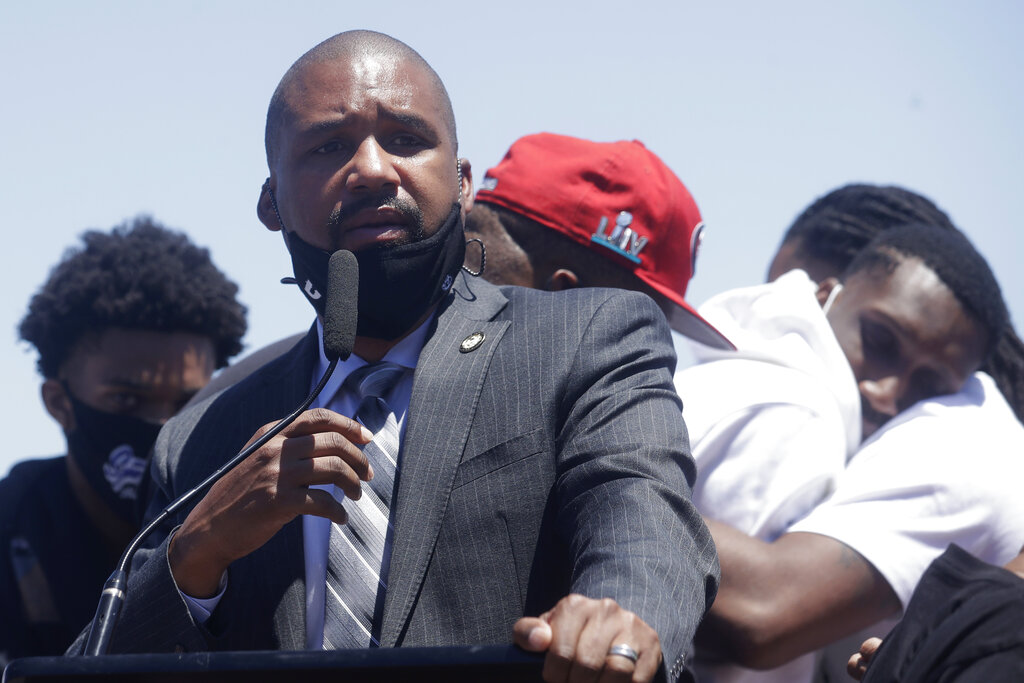 In this July 7, 2020, file photo, Supervisor Shamann Walton speaks at a news conference in San Francisco. (AP Photo/Jeff Chiu, File)