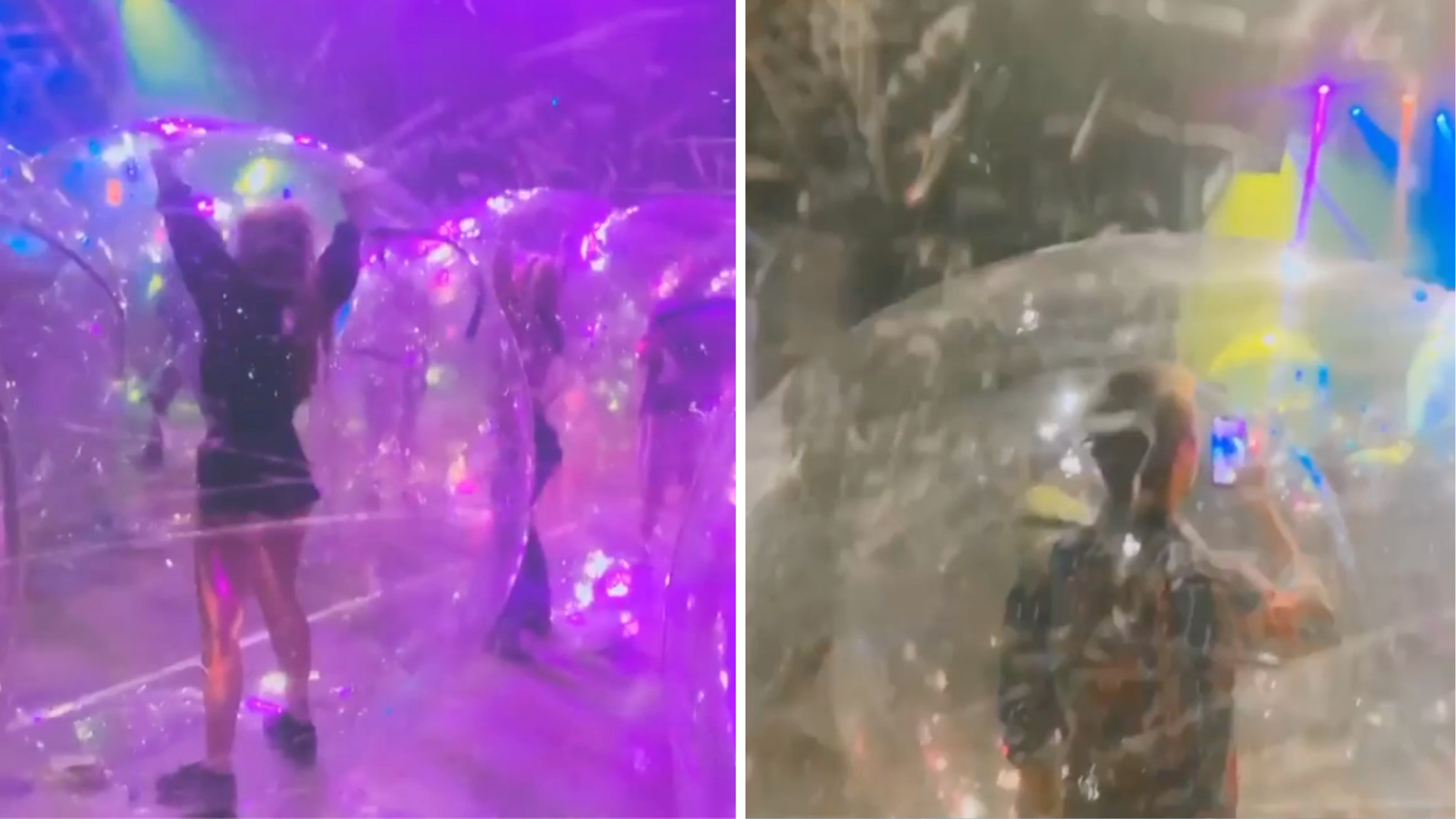 The Flaming Lips held a socially distanced concert in Oklahoma City, Oklahoma, on Oct. 12, 2020, with each audience member encased in an individual plastic bubble. (dayzieee via Storyful)