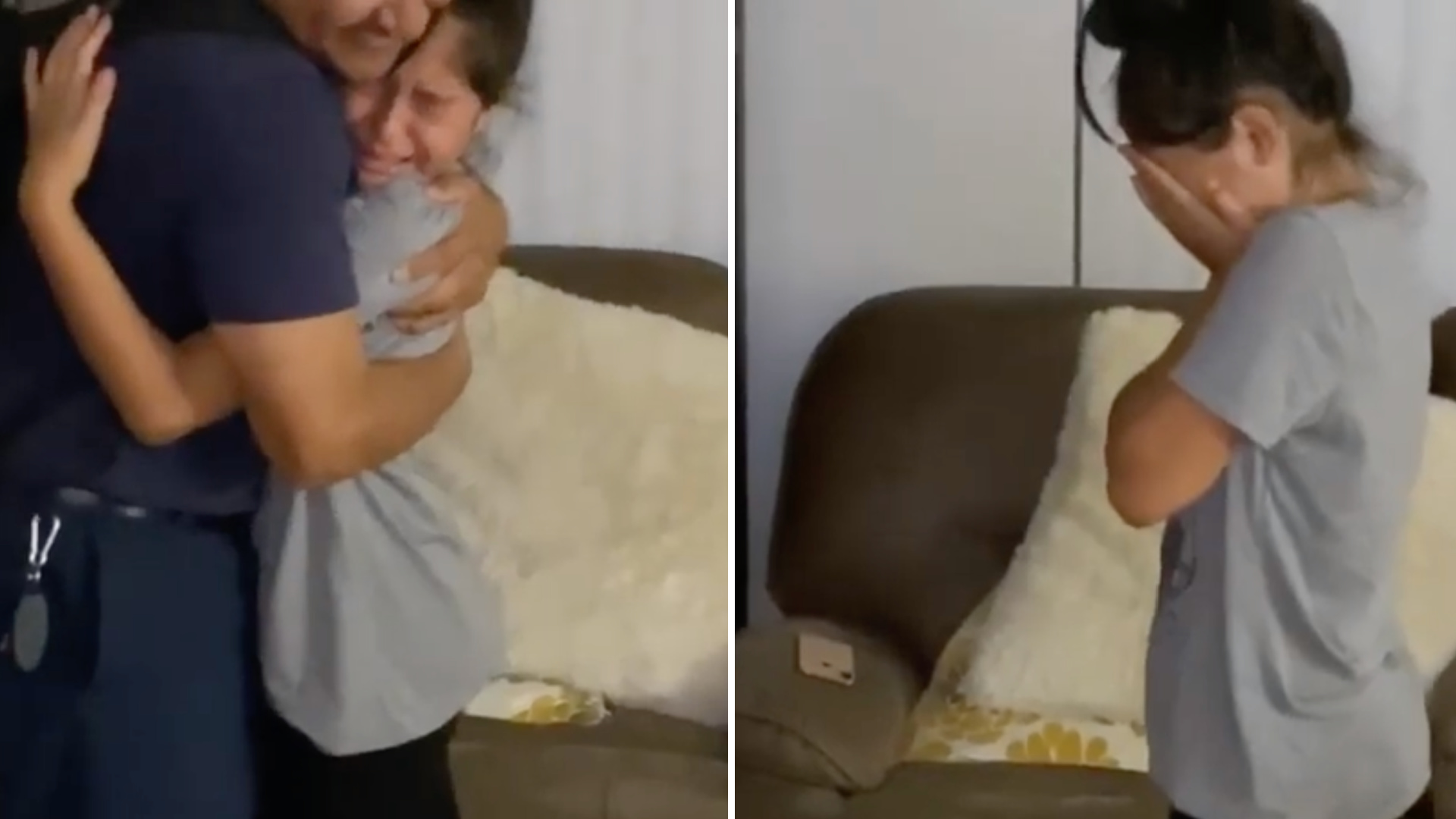 San Jose firefighter Josh Padrón surprised his daughter after nearly a month deployed to battle the North Complex Fire in Quincy. (Silvia Morales Padrón via Storyful)