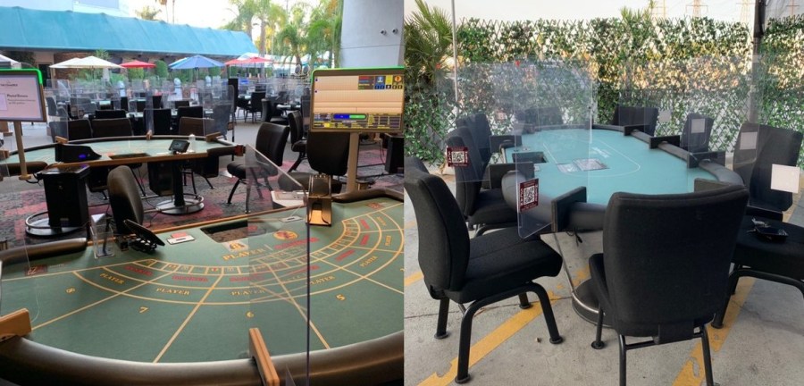 The Commerce Casino released these photos of outdoor card tables on Oct. 4, 2020. (KTLA)