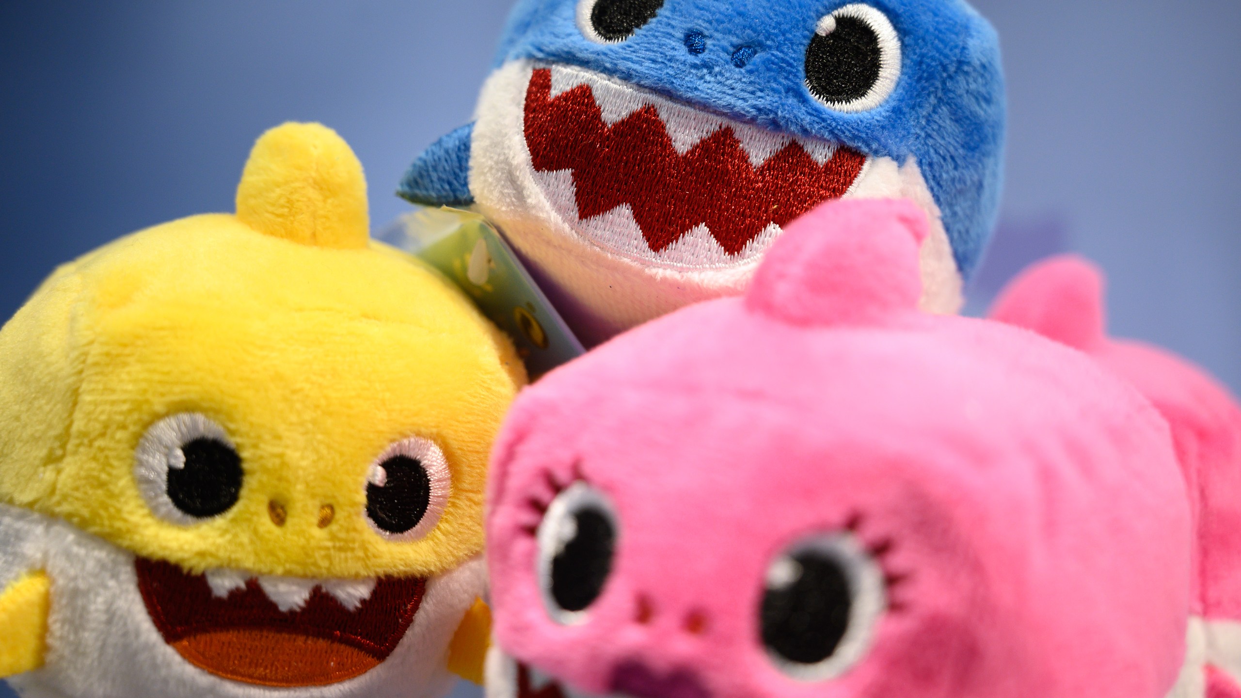 A selection of "Baby Shark" toys are seen on a display at the annual "Toy Fair" at Olympia London on January 22, 2019 in London, England. (Leon Neal/Getty Images)