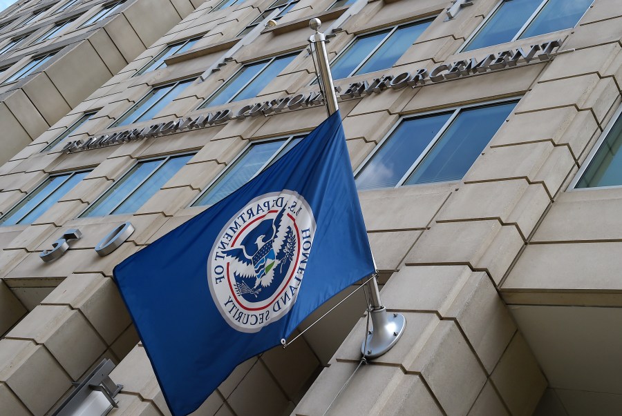 The Department of Homeland Security flag flies outside the Immigration and Customs Enforcement headquarters in Washington, DC, on July 17, 2020. (Olivier Douliery/AFP via Getty Images)