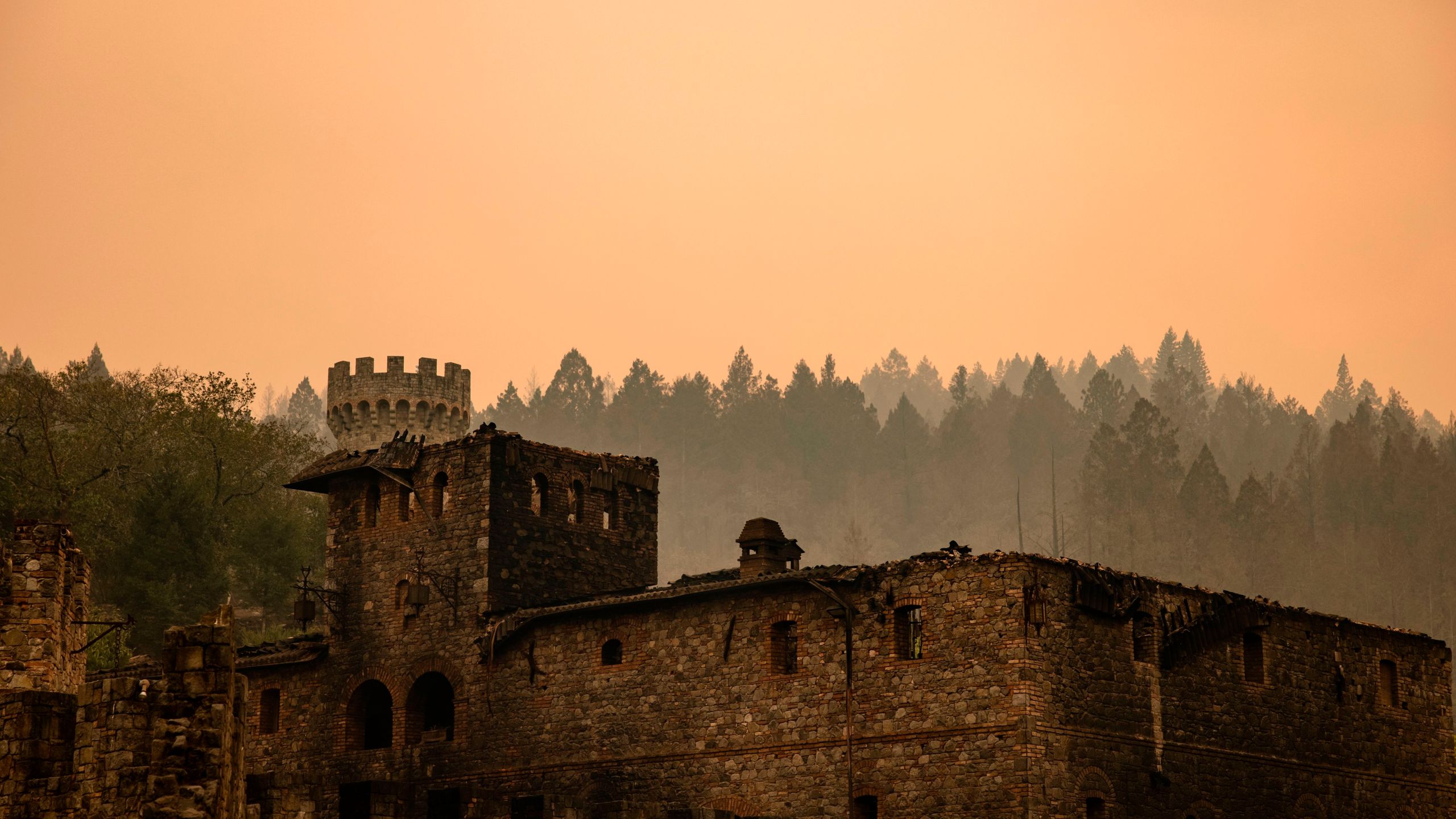 The Farm House at the Castello di Amorosa winery is seen gutted by the Glass Fire in Napa Valley on Sept. 29, 2020. (Samuel Corum / AFP / Getty Images)