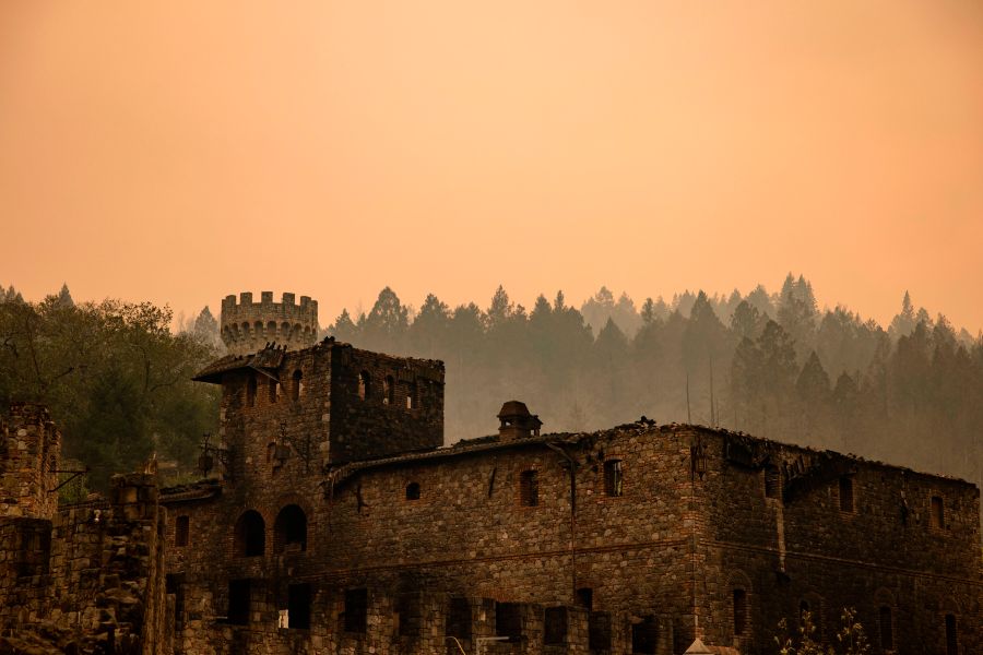 The Farm House at the Castello di Amorosa winery is seen gutted by the Glass Fire in Napa Valley on Sept. 29, 2020. (Samuel Corum / AFP / Getty Images)