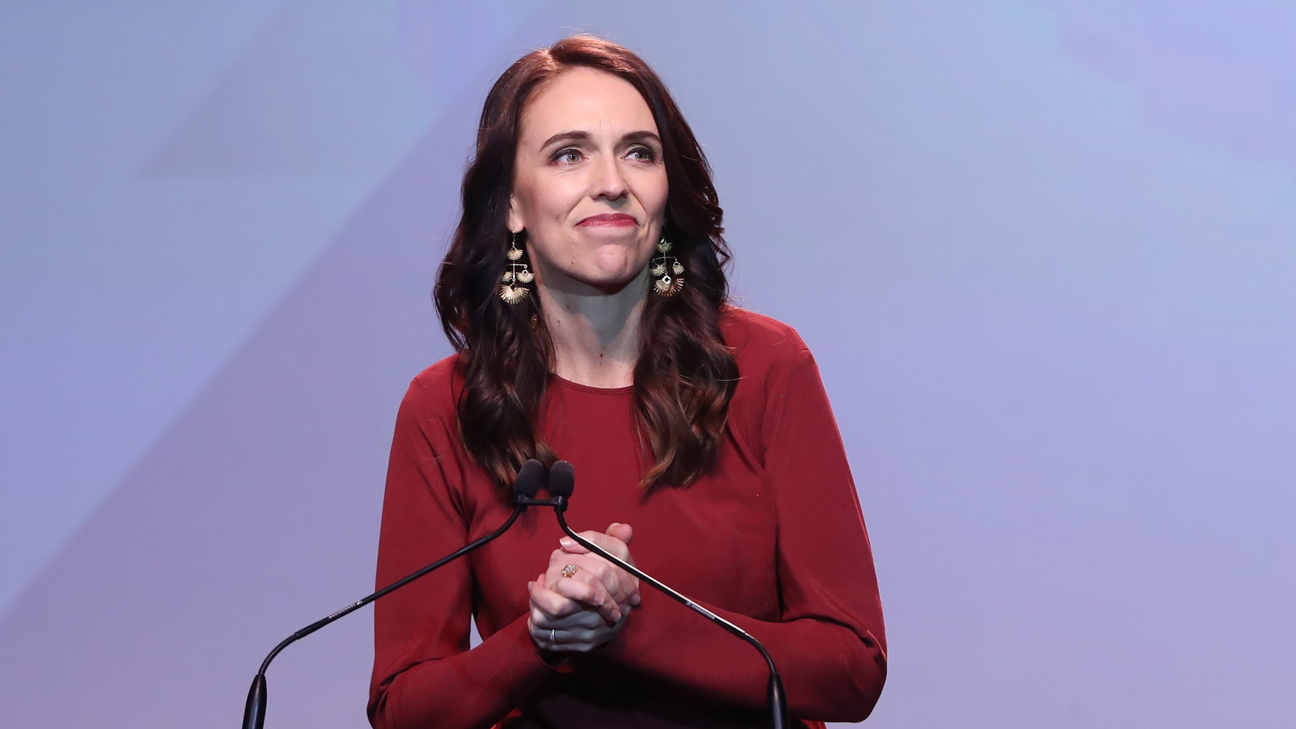 New Zealand Prime Minister Jacinda Ardern speaks at the Labour Election Day party after the Labour Party won New Zealand's general election in Auckland on Oct. 16, 2020. (MICHAEL BRADLEY / AFP via Getty Images)