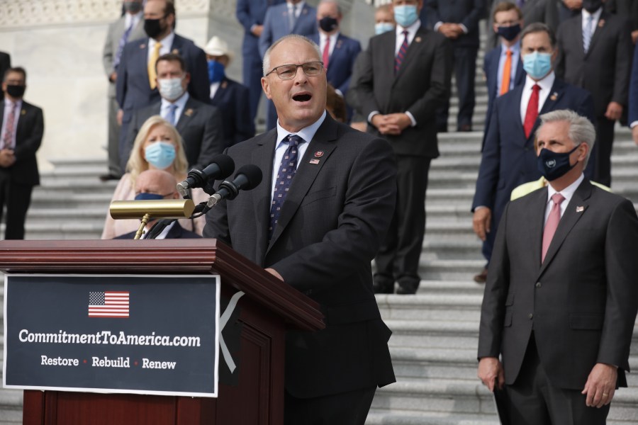 U.S. Rep. Pete Stauber (R-MN) joins fellow House Republicans while introducing their proposed legislative agenda, called the "Commitment to America," on the East Steps of the House of Representatives Sept. 15, 2020 in Washington, D.C. (Chip Somodevilla/Getty Images)