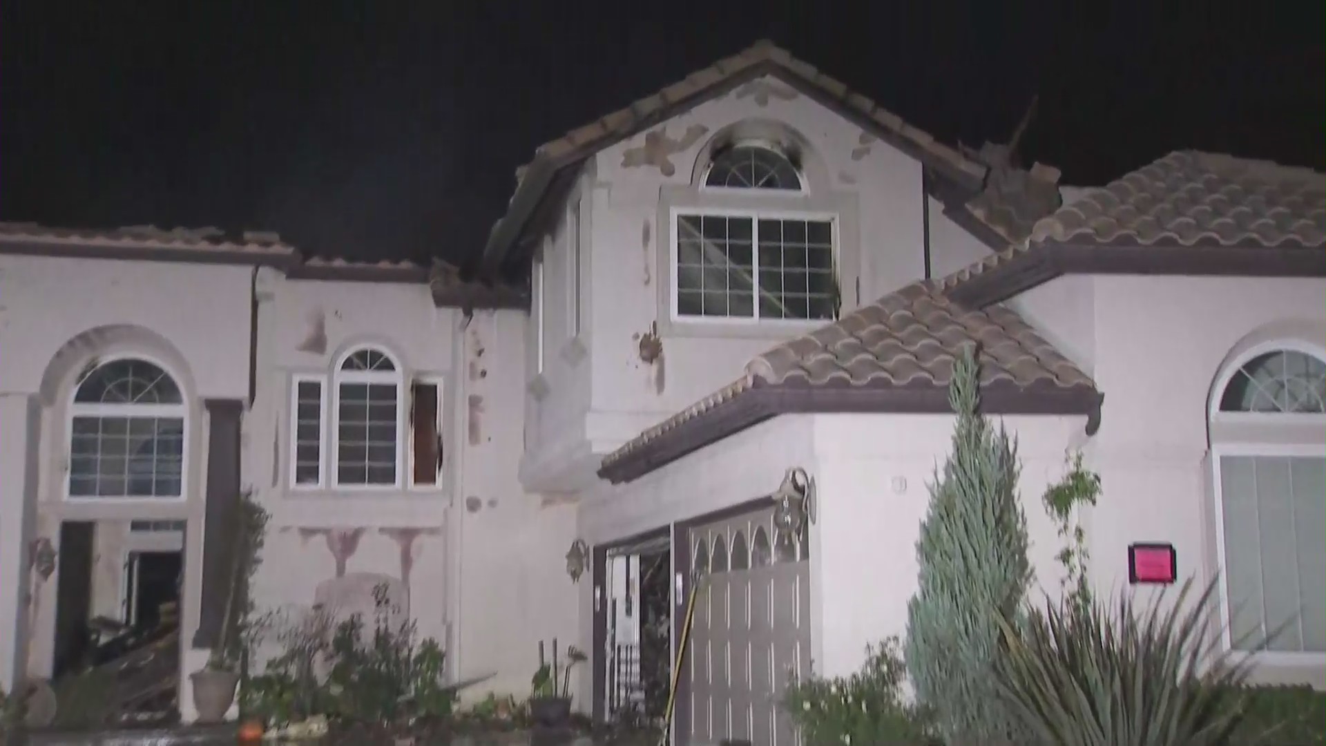 A Yorba Linda home damaged in the Blue Ridge Fire is seen on Oct. 28, 2020. (KTLA)