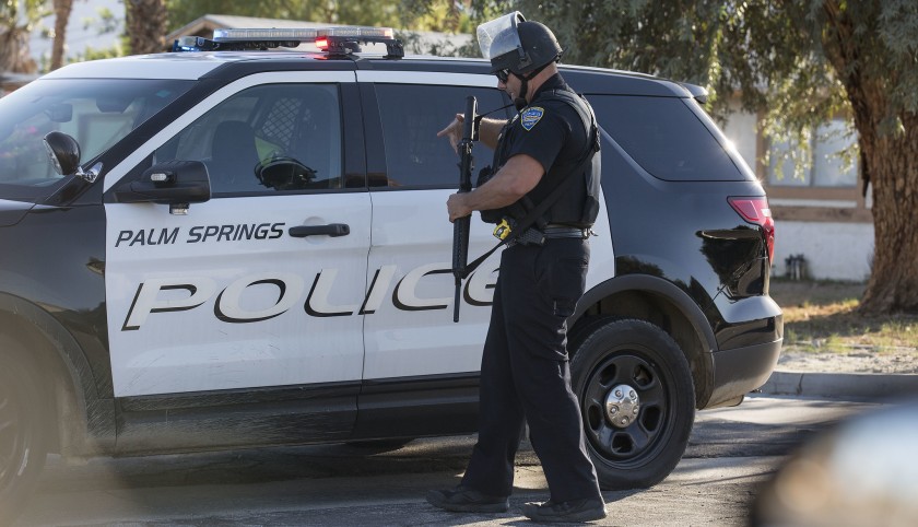 Palm Springs police detained two teenagers Sunday after an altercation was reported at a pro-Trump rally.(Brian van der Brug / Los Angeles Times)