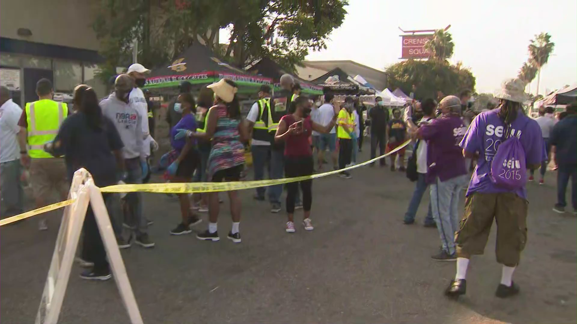 Taste of Soul organizers hold a food distribution even in Leimert Park on Oct. 17, 2020. (KTLA)