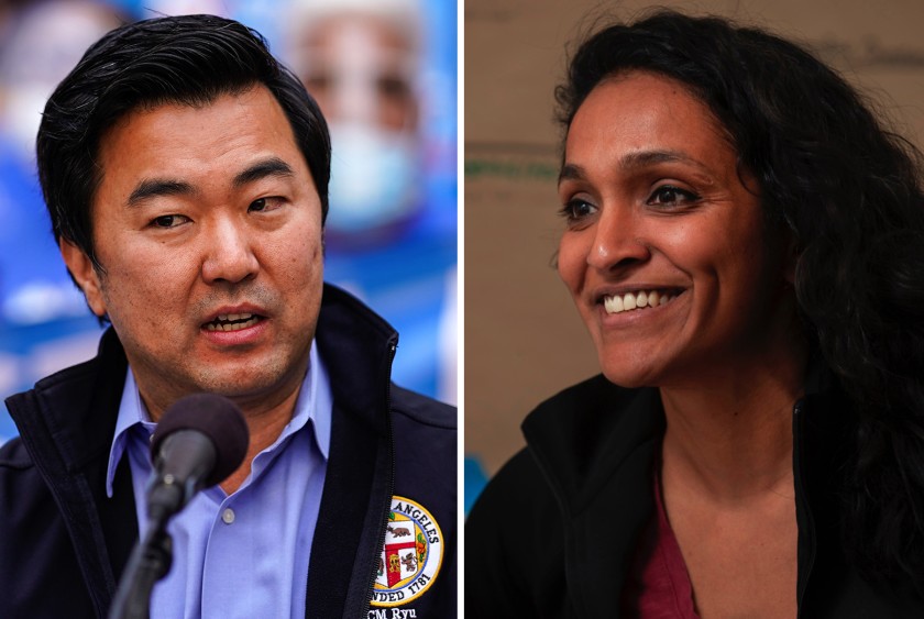 Los Angeles City Council candidates David Ryu and Nithya Raman are running to represent a district that stretches from Sherman Oaks to the Miracle Mile. (Los Angeles Times)