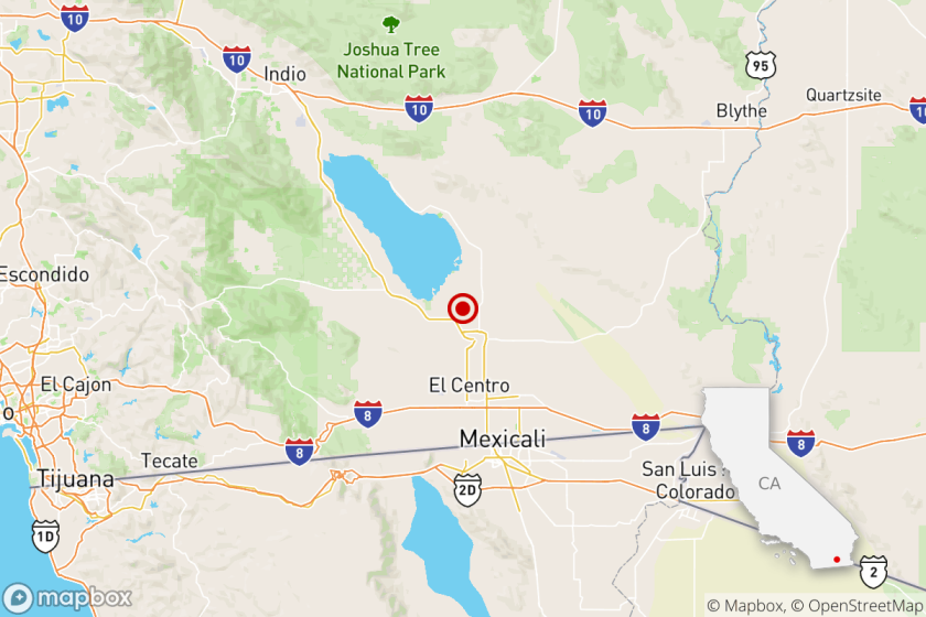 A magnitude 3.4 earthquake was reported five miles from Brawley, California, followed by two smaller quakes on Oct. 1, 2020. (U.S. Geological Survey)