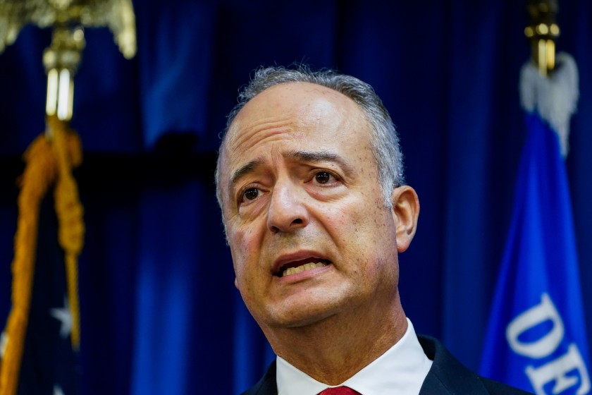 The office of U.S. Atty. Nick Hanna, shown during a news conference in June, charged eight people in what was described as a drug distribution network that shipped bulk quantities of cocaine from Compton to Alaska.(Kent Nishimura / Los Angeles Times)