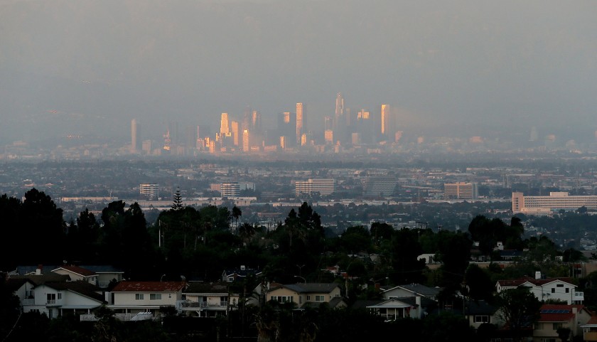 A November 2015 file photo shows the downtown Los Angeles skyline. (Los Angeles Times)