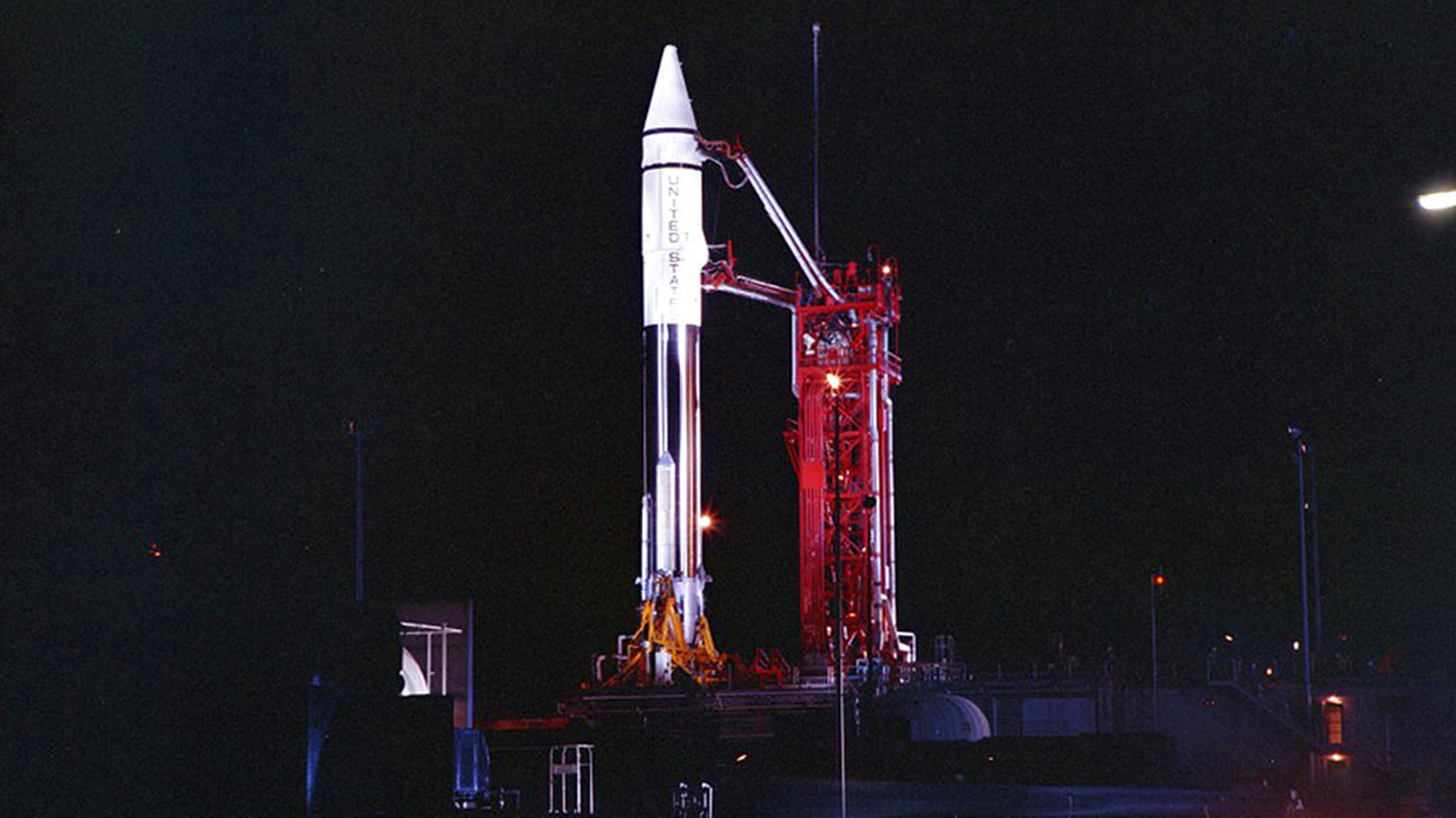 This Sept. 20, 1966 photo provided by the San Diego Air and Space Museum shows an Atlas Centaur 7 rocket on the launchpad at Cape Canaveral, Fla. NASA's leading asteroid expert, Paul Chodas, speculated that asteroid 2020 SO, as it is formally known, is actually a Centaur upper rocket stage that propelled NASA’s Surveyor 2 lander to the moon in 1966 before it was discarded. (Convair/General Dynamics Astronautics Atlas Negative Collection/San Diego Air and Space Museum via AP)