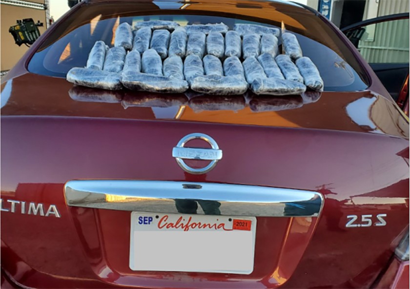 U.S. Border Patrol agents seized nearly $67,000 worth of methamphetamine from this Nissan on Friday near the Salton Sea. (U.S. Customs and Border Protection via LATimes)