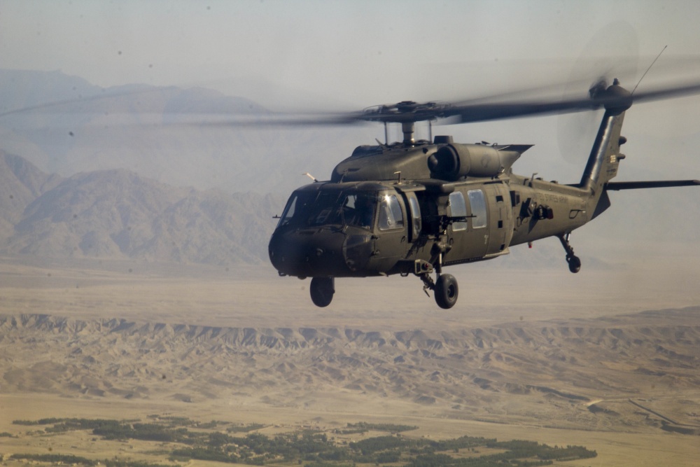 A U.S. Army UH-60 Black Hawk helicopter, assigned to 1st Combat Aviation Brigade, 1st Infantry Division, during a mission in eastern Afghanistan Oct. 23, 2016. (Photo by Capt. Grace Geige)