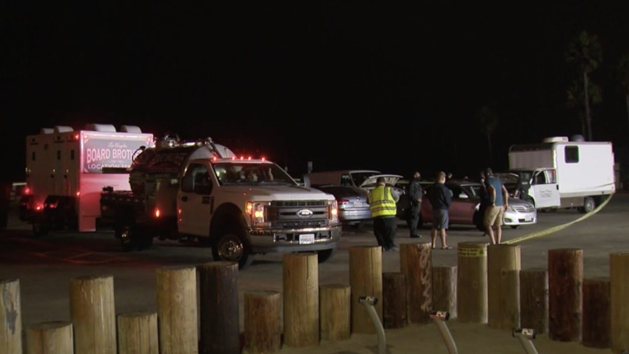 Police investigate a shooting near the Venice Boardwalk on Wednesday, Oct. 7, 2020. (KTLA)