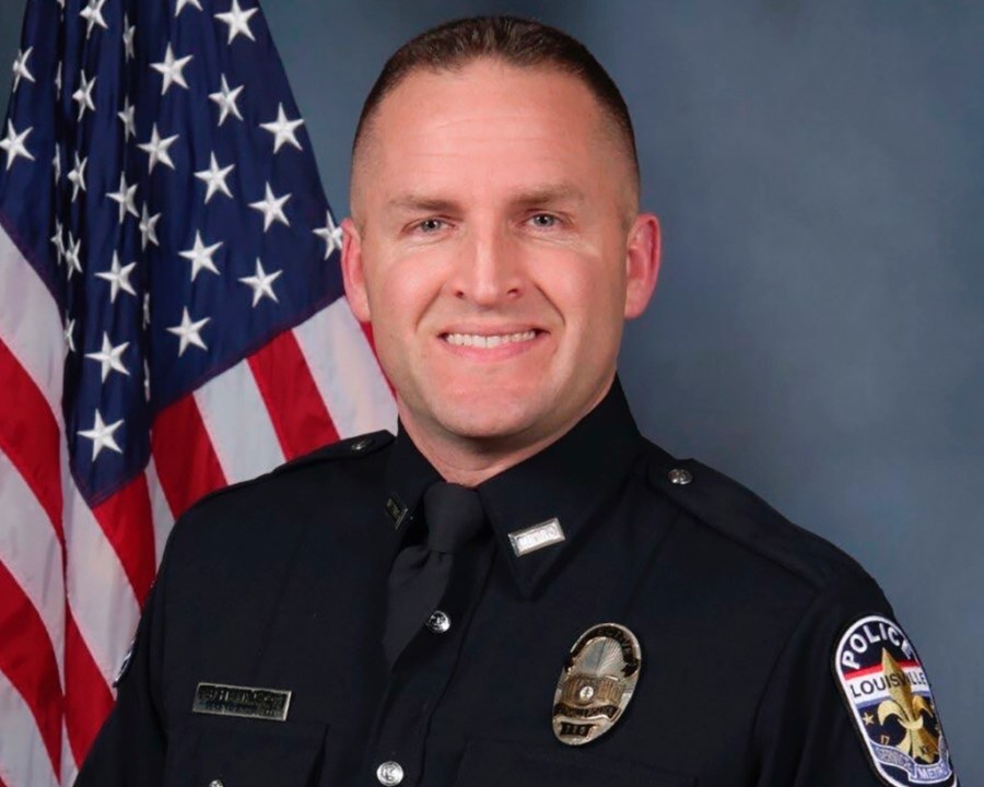 This undated file photo provided by the Louisville Metro Police Department shows officer Brett Hankison. A Kentucky grand jury on Wednesday, Sept. 23, 2020, indicted the former police officer for shooting into neighboring apartments but did not move forward with charges against any officers for their role in Breonna Taylor’s death. The jury announced that fired Officer Brett Hankison was charged with three counts of wanton endangerment in connection to the police raid of Taylor's home on the night of March 13. (Louisville Metro Police Department via AP, File)