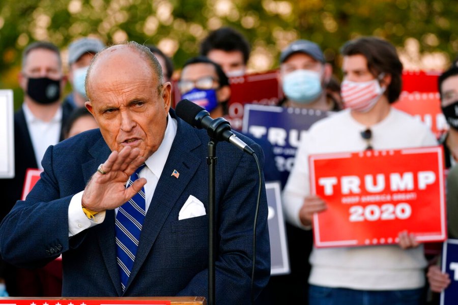 Rudy Giuliani, a lawyer for President Donald Trump, speaks during a news conference on legal challenges to vote counting in Pennsylvania on Nov. 4, 2020, in Philadelphia. (AP Photo/Matt Slocum)