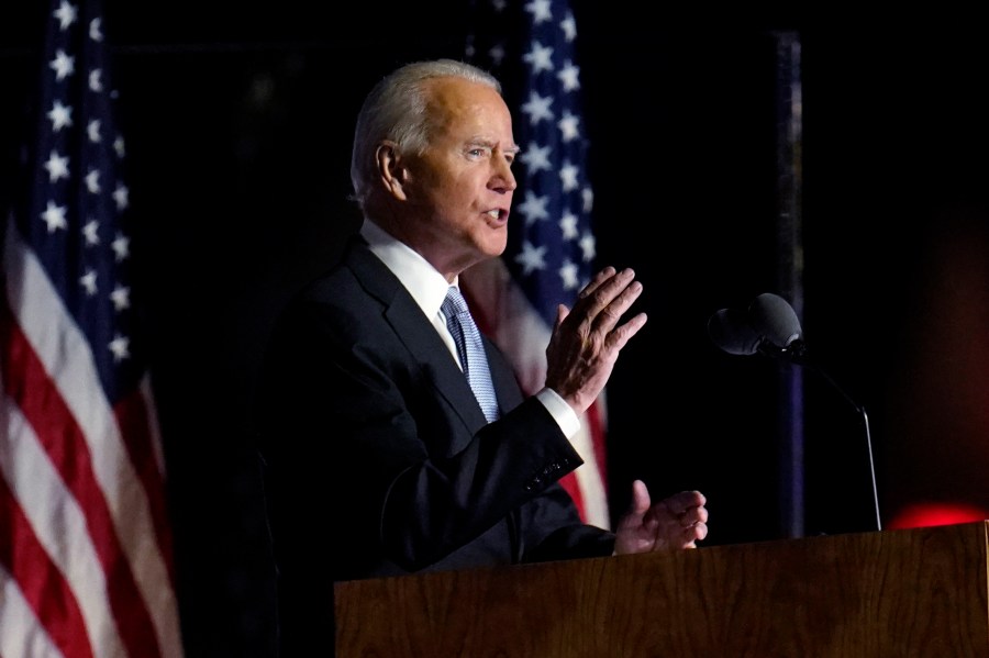 President-elect Joe Biden speaks in Wilmington, Del., Saturday, Nov. 7, 2020. (Paul Sancya/AP Photo)